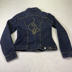 VTG Baby Phat Embroidered Cat Logo Denim Blue Jean Jacket Size M Dark Wash